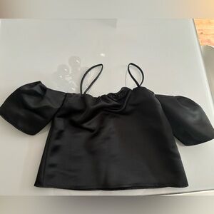 XS TALULA BLACK SATIN OFF SHOULDER TOP